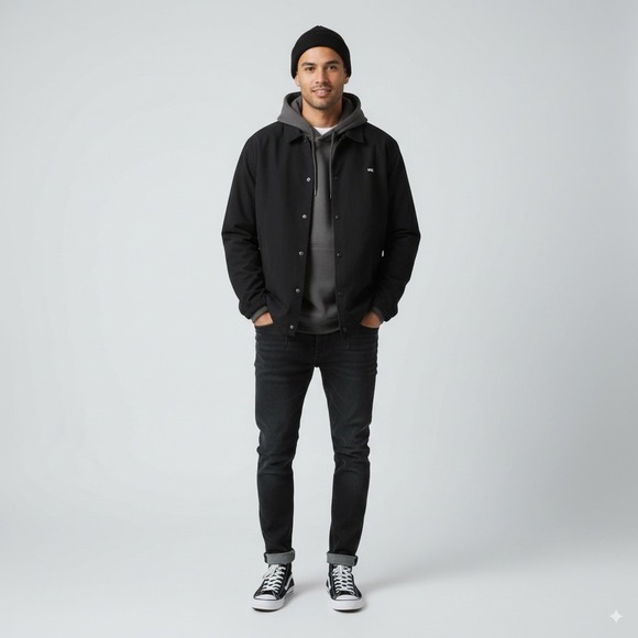 Vans‎ Black Canvas Coach Jacket Mens XL Long Sleeve Button Up Skate Streetwear